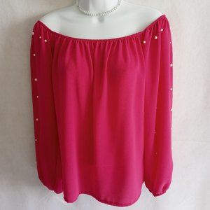 Zebra Off the Shoulder Hot Pink Blouse M/L